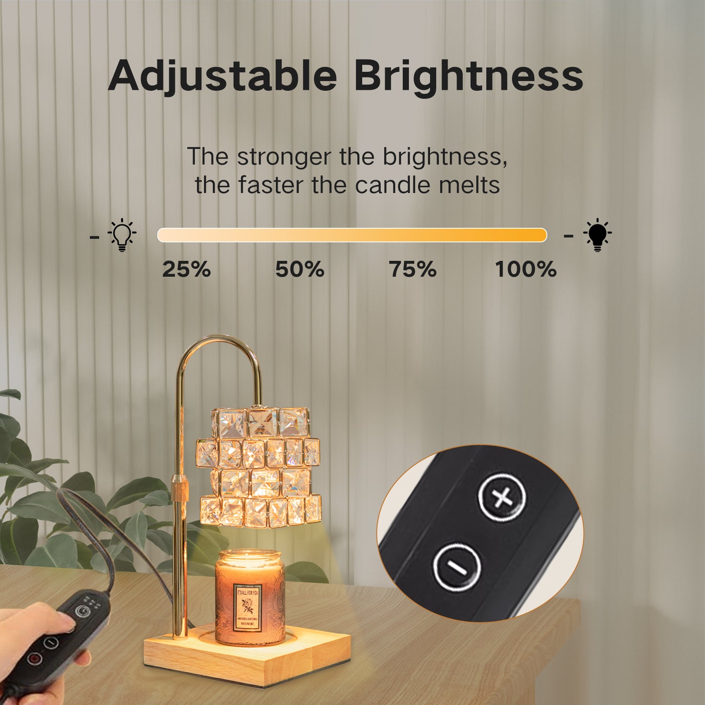 Crystal candle heating lamp with timer, adjustable light and height, send 2 bulbs
