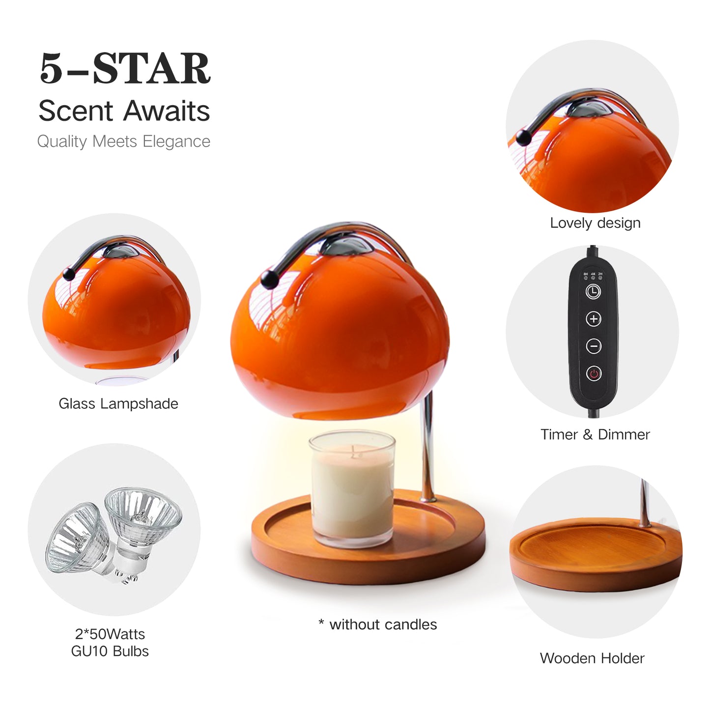 candle heating lamp with timer, adjustable light , send 2 bulbs