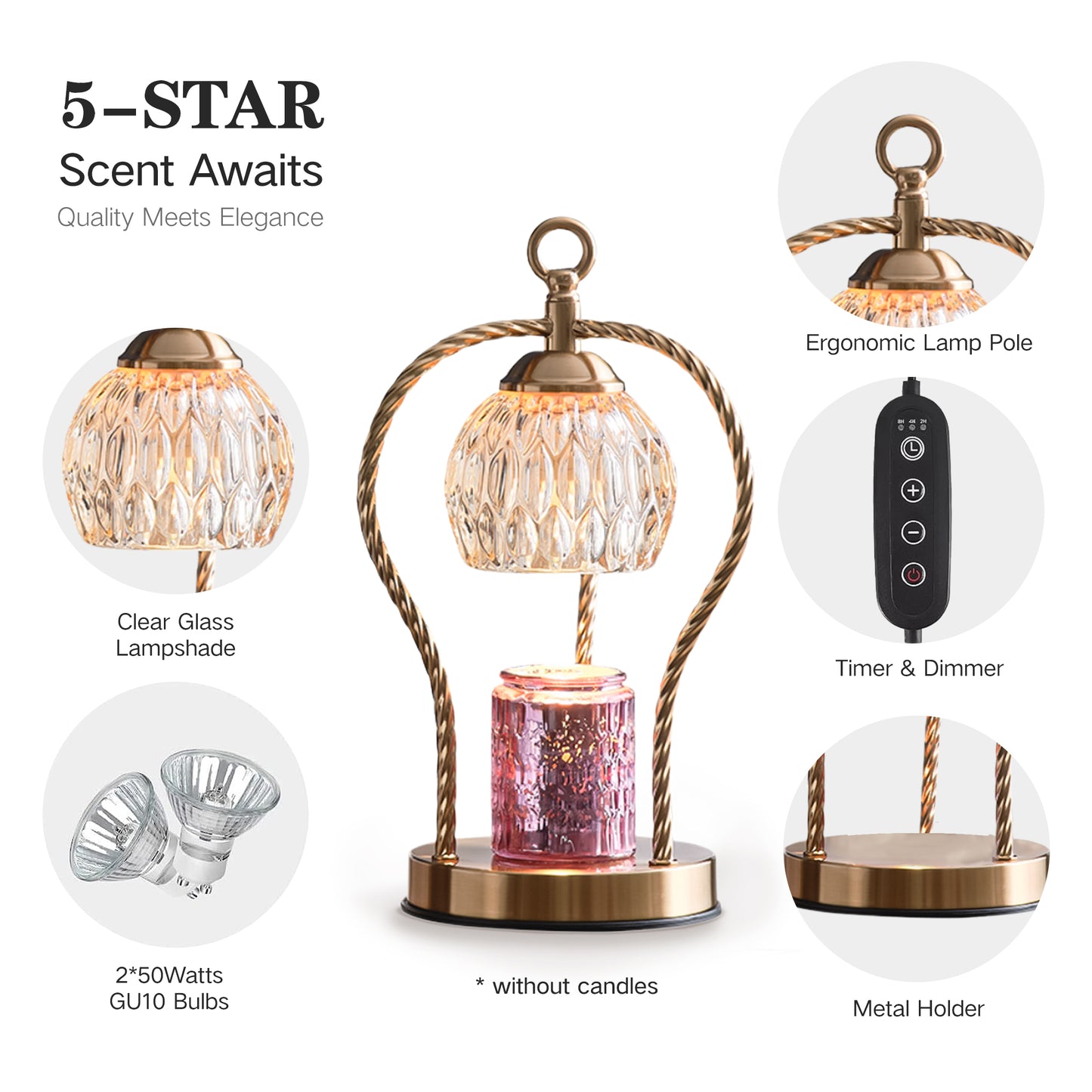 Candle Heating Lamp With Timer, Adjustable Light , Send 2 Bulbs