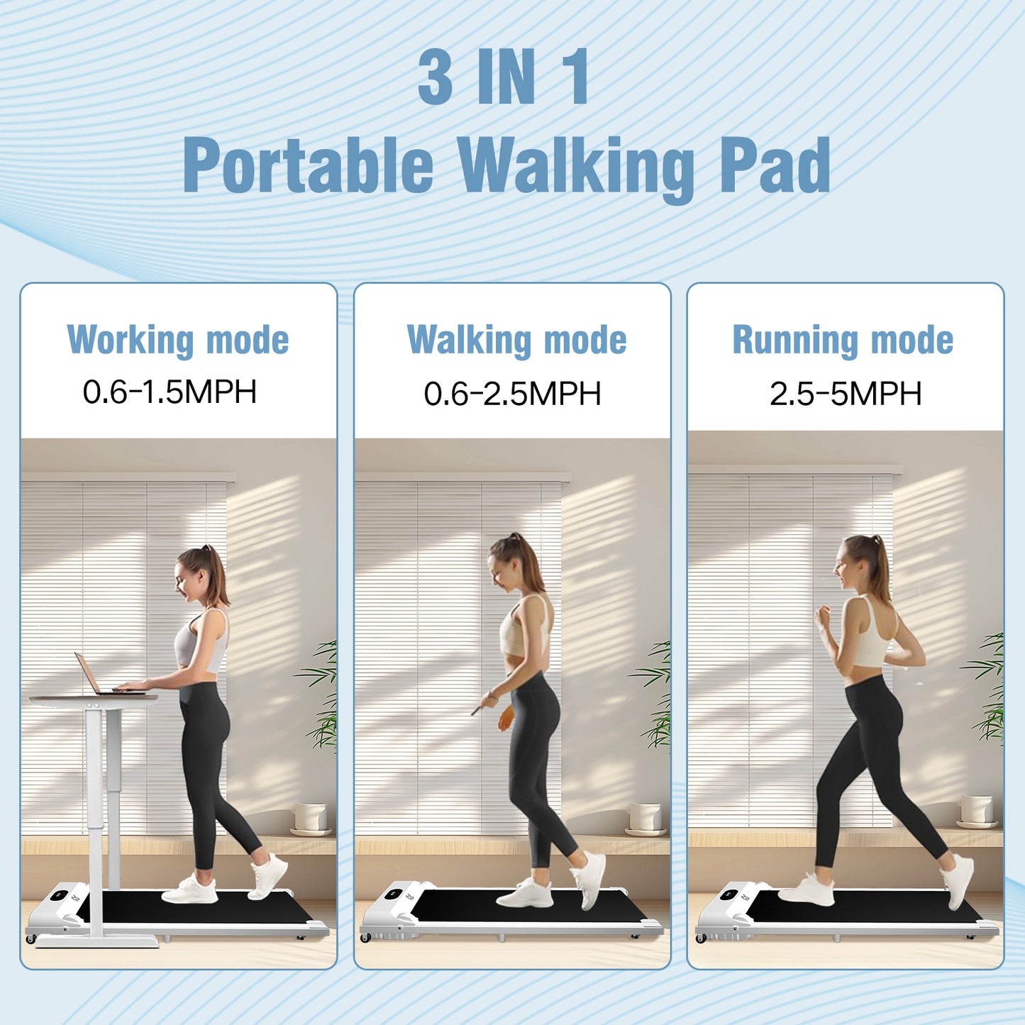 SY Walking Pad,Under Desk Treadmills ,280 Lbs Capacity,3 in 1 Portable Walking Treadmill(White)
