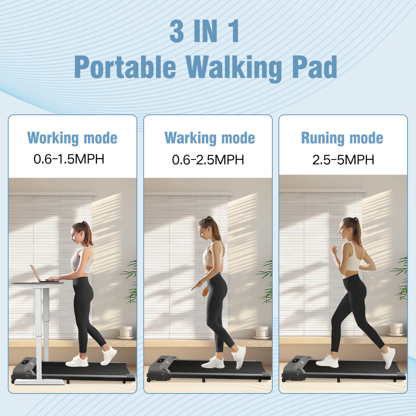 SY Walking Pad,Under Desk Treadmills ,280 Lbs Capacity,3 in 1 Portable Walking Treadmill(Gray)