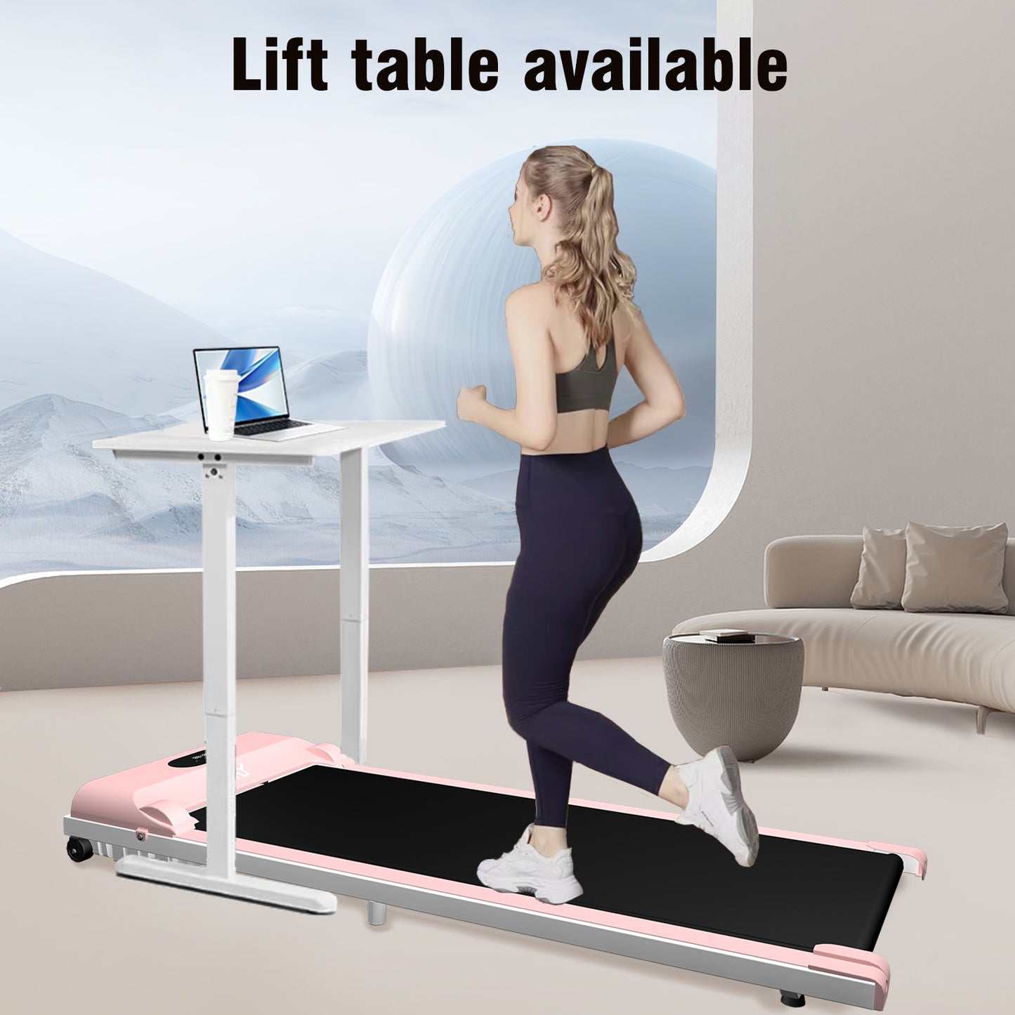 SY Walking Pad,Under Desk Treadmills ,280 Lbs Capacity,3 in 1 Portable Walking Treadmill(Pink)
