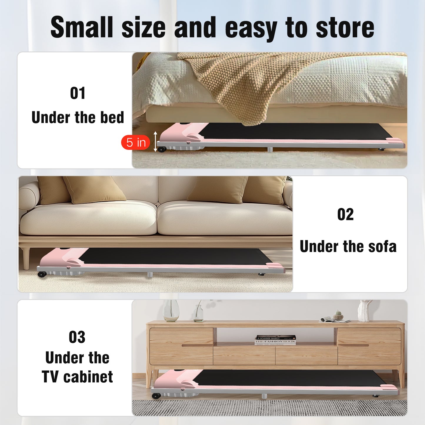 SY Walking Pad,Under Desk Treadmills ,280 Lbs Capacity,3 in 1 Portable Walking Treadmill(Pink)