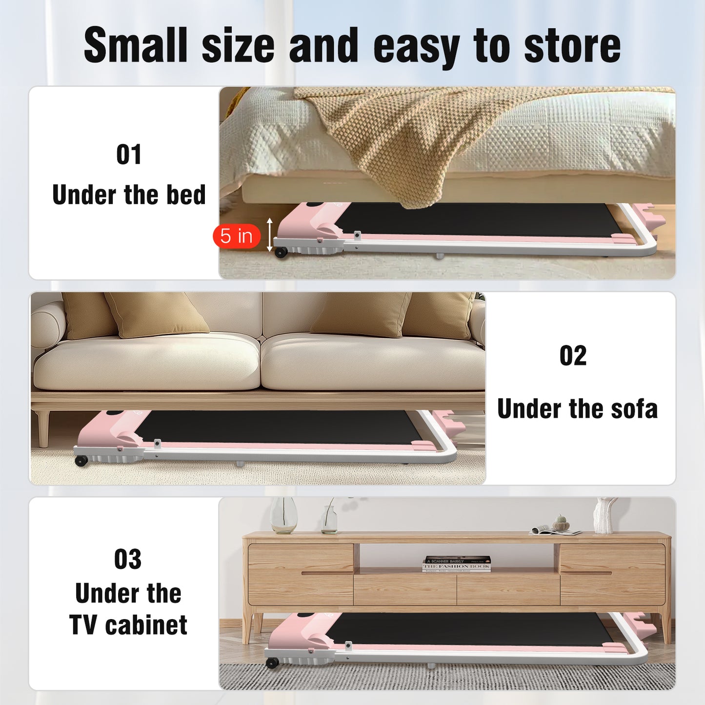 SY Walking Pad,Under Desk Treadmills ,280 Lbs Capacity,3 in 1 Portable Walking Treadmill(Pink)
