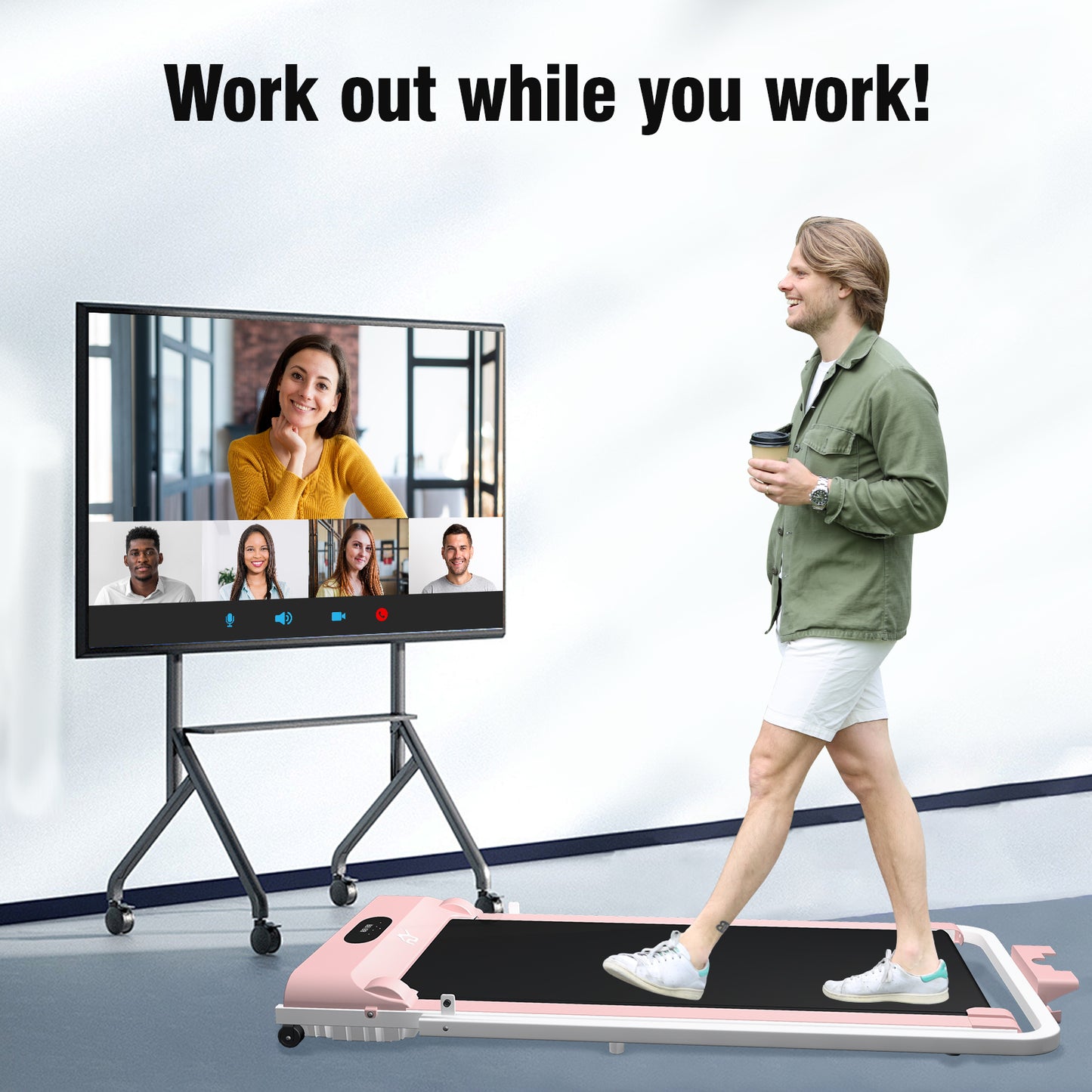 SY Walking Pad,Under Desk Treadmills ,280 Lbs Capacity,3 in 1 Portable Walking Treadmill(Pink)