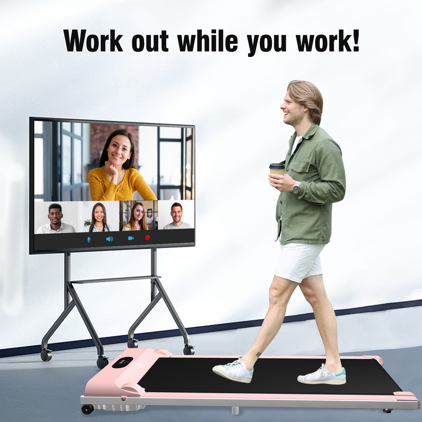 SY Walking Pad,Under Desk Treadmills ,280 Lbs Capacity,3 in 1 Portable Walking Treadmill(Pink)
