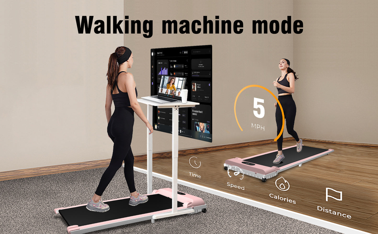 SY Walking Pad,Under Desk Treadmills ,280 Lbs Capacity,3 in 1 Portable Walking Treadmill(Pink)