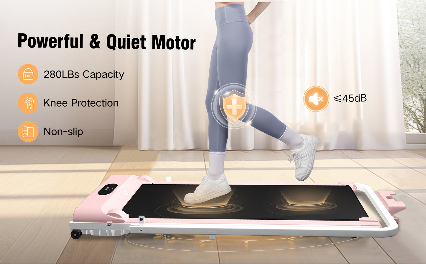 SY Walking Pad,Under Desk Treadmills ,280 Lbs Capacity,3 in 1 Portable Walking Treadmill(Pink)