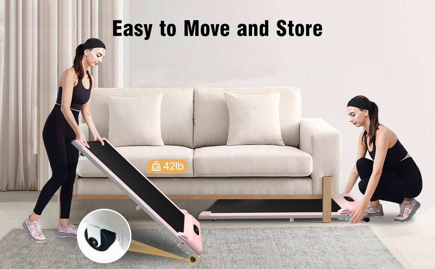 SY Walking Pad,Under Desk Treadmills ,280 Lbs Capacity,3 in 1 Portable Walking Treadmill(Pink)