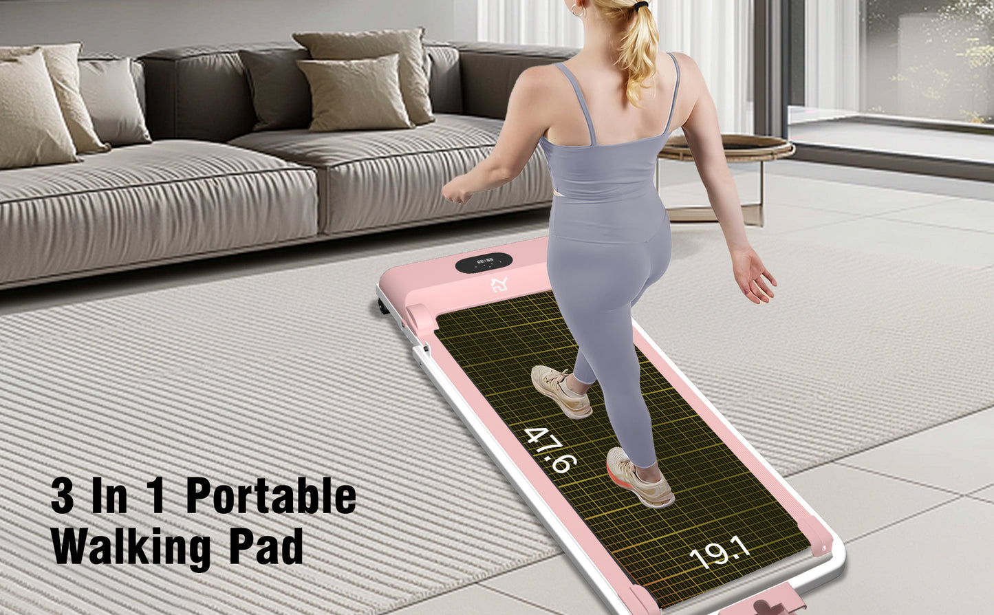 SY Walking Pad,Under Desk Treadmills ,280 Lbs Capacity,3 in 1 Portable Walking Treadmill(Pink)