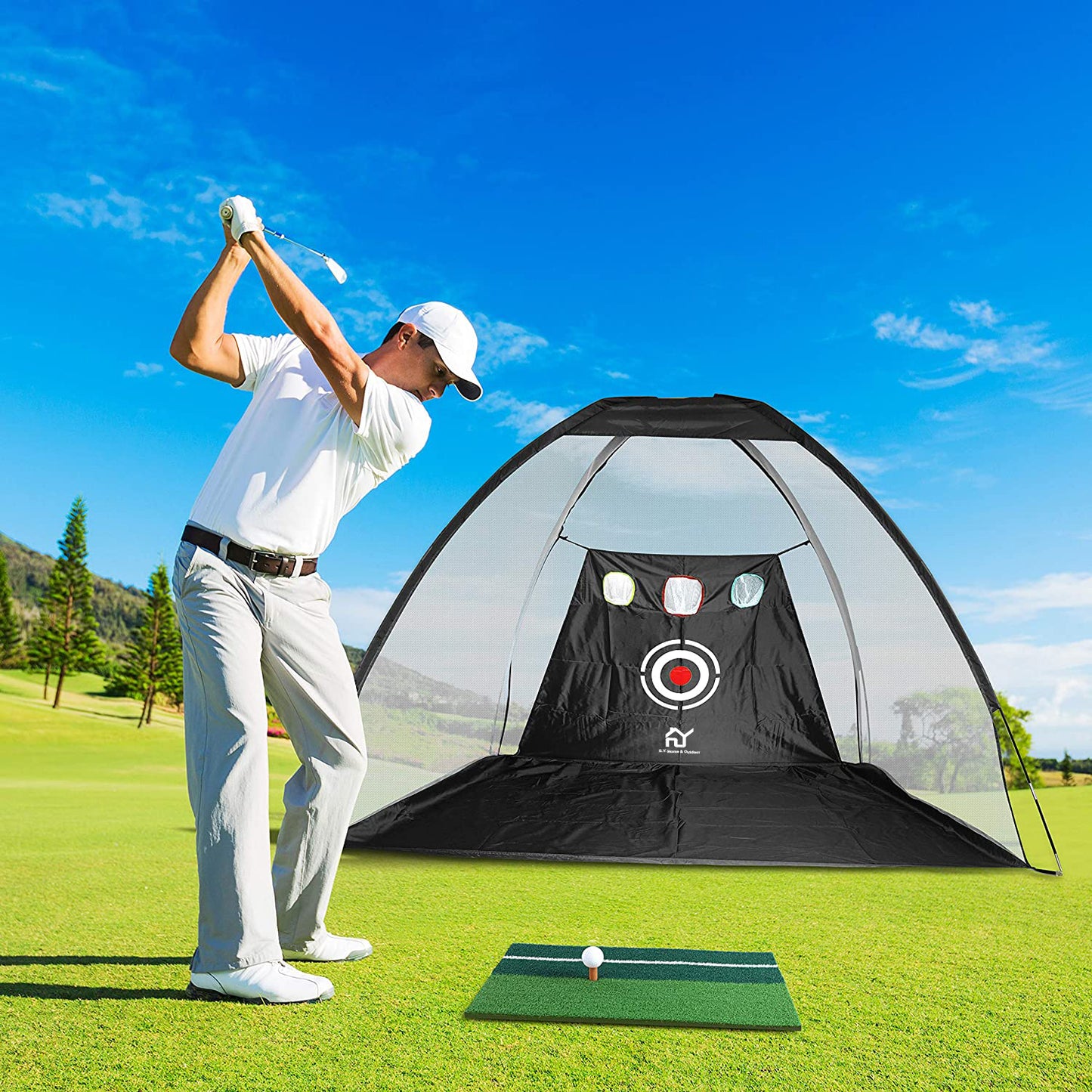 S.Y. Golf Practice Net with Target Chipping Holes Hitting Golf Nets