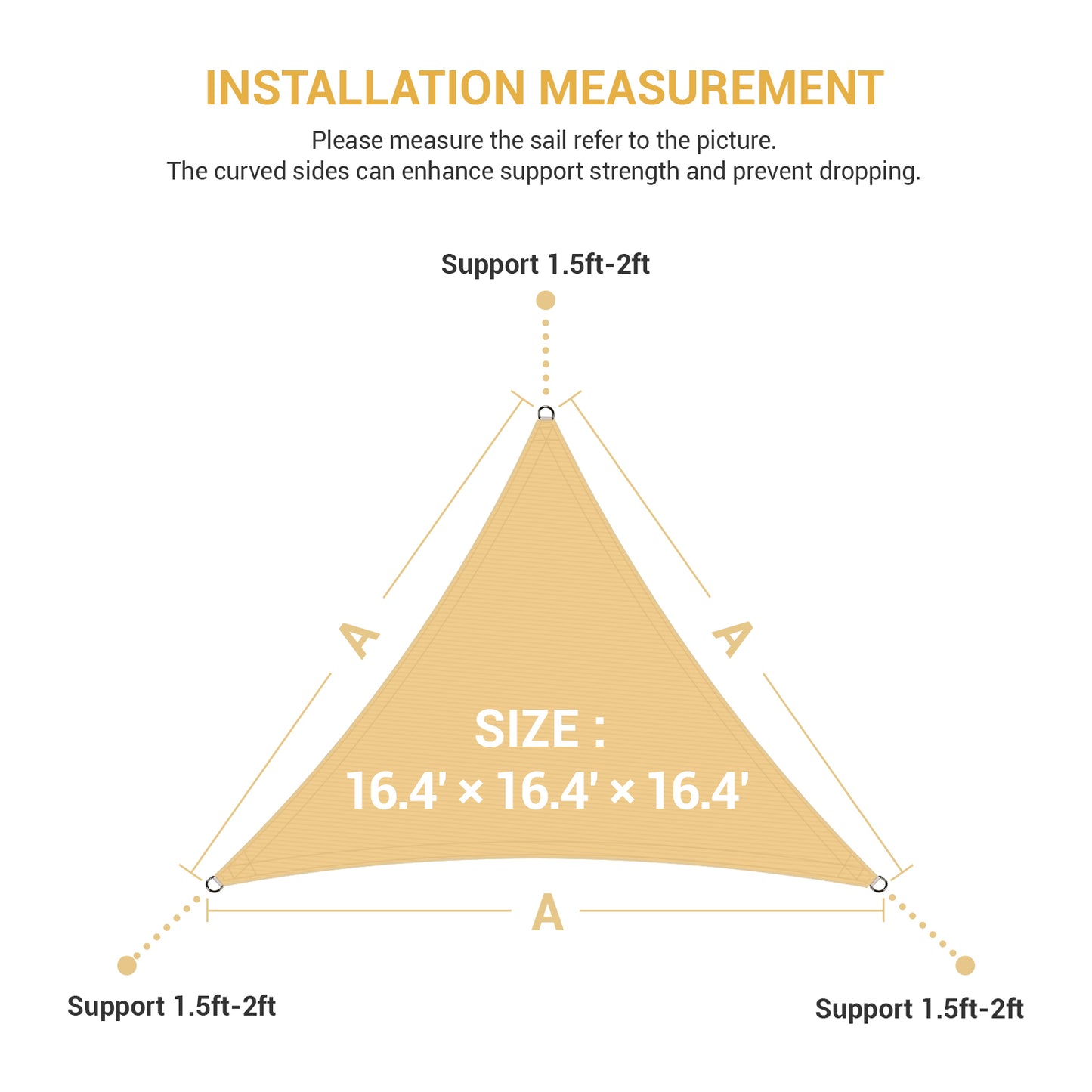 Sun Shade Sail 16.4"x 16.4" x 16.4" Permeable UV Block Triangle Canopy