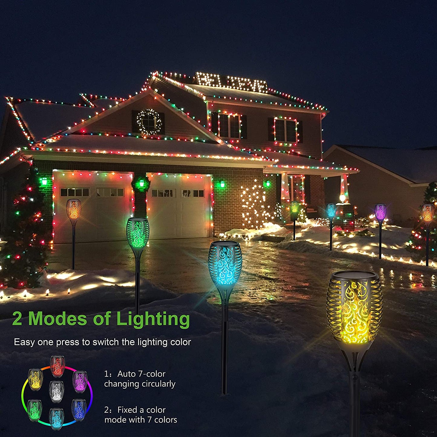 S.Y. 7-Color Changing or Fixed Color Outdoor Torch Solar Lights with 96 LED