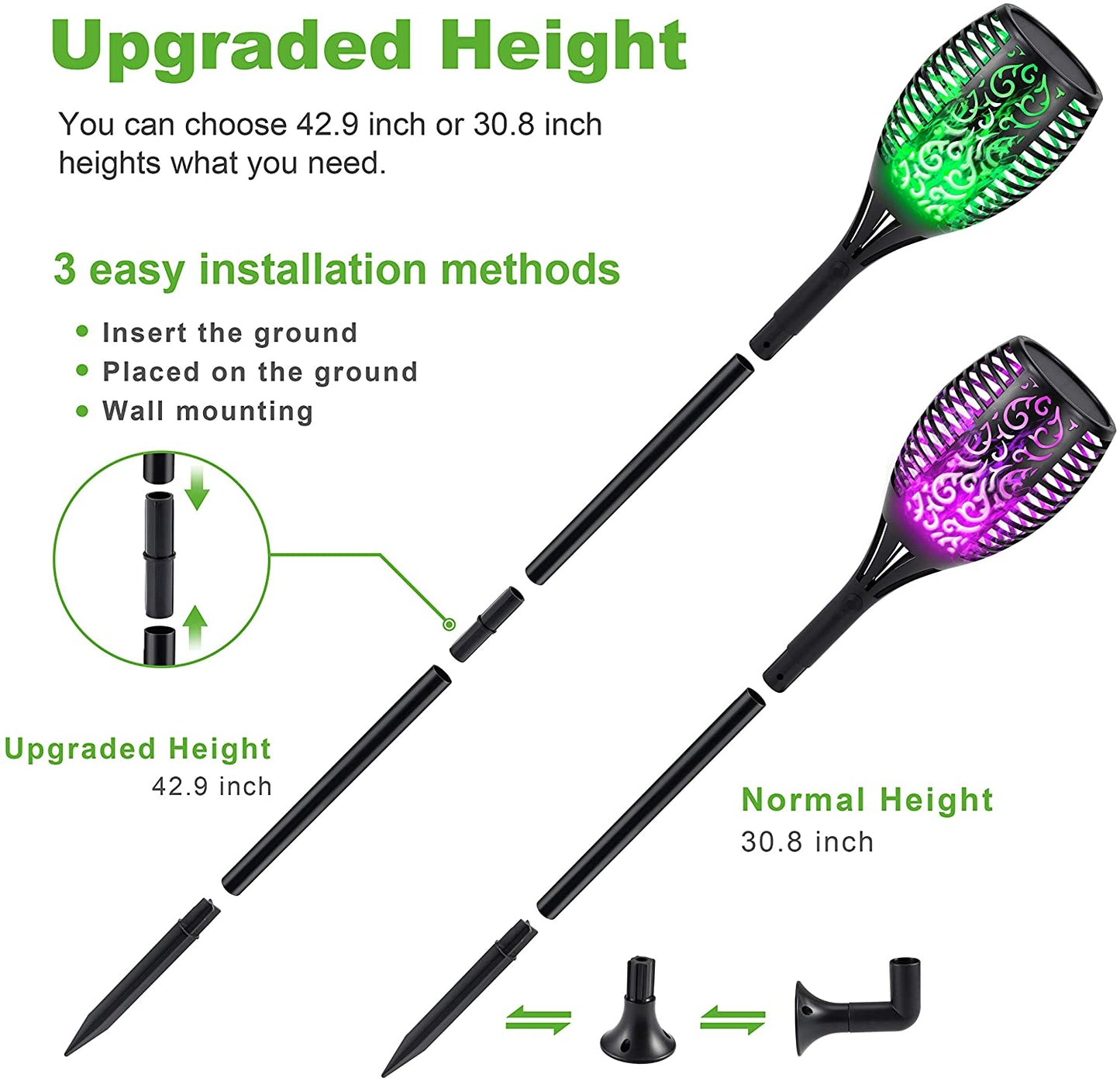 S.Y. 7-Color Changing or Fixed Color Outdoor Torch Solar Lights with 96 LED