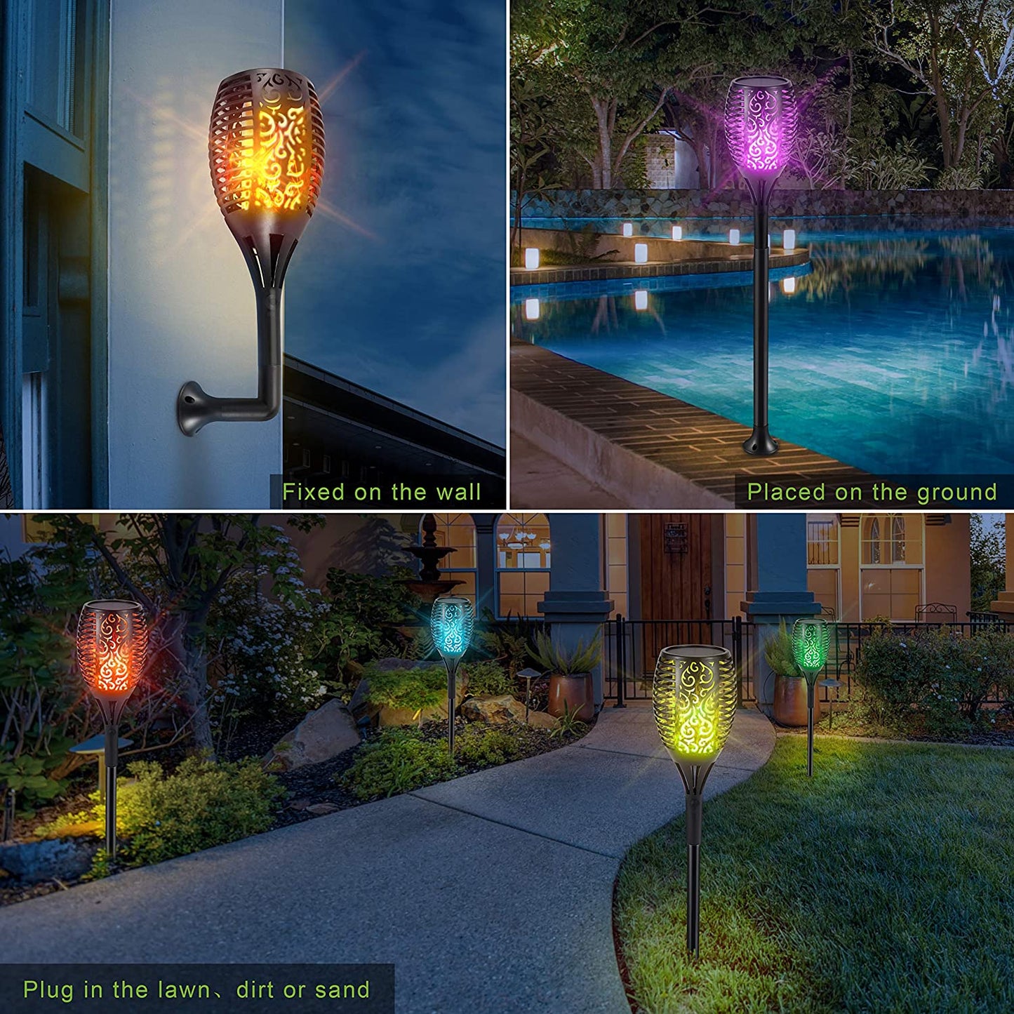 S.Y. 7-Color Changing or Fixed Color Outdoor Torch Solar Lights with 96 LED