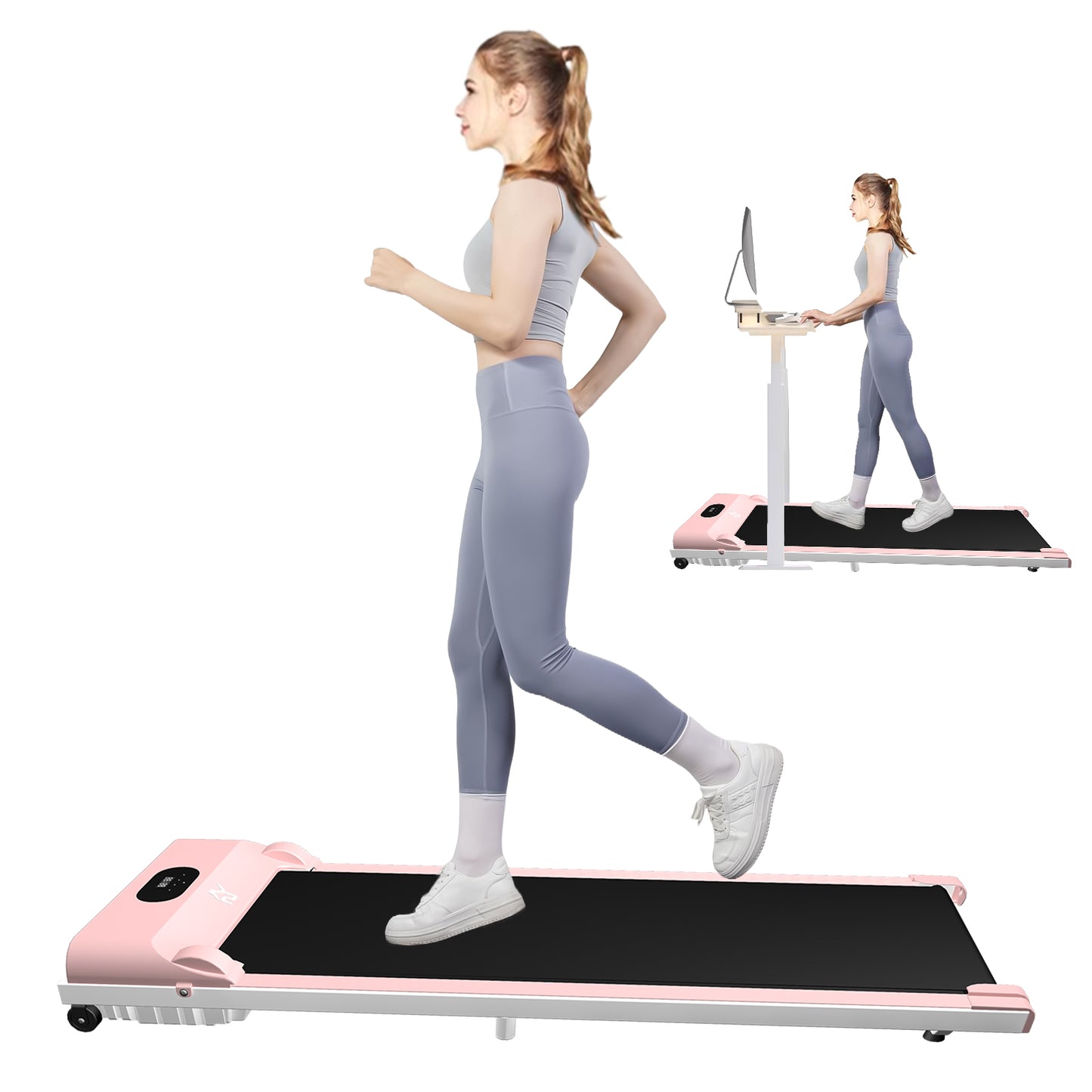 SY Walking Pad,Under Desk Treadmills ,280 Lbs Capacity,3 in 1 Portable Walking Treadmill（Pink）