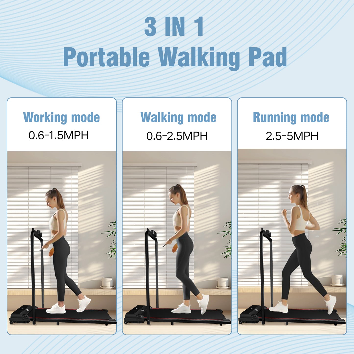 SY Walking Pad,Under Desk Treadmills ,280 Lbs Capacity,3 in 1 Portable Walking Treadmill（Black）