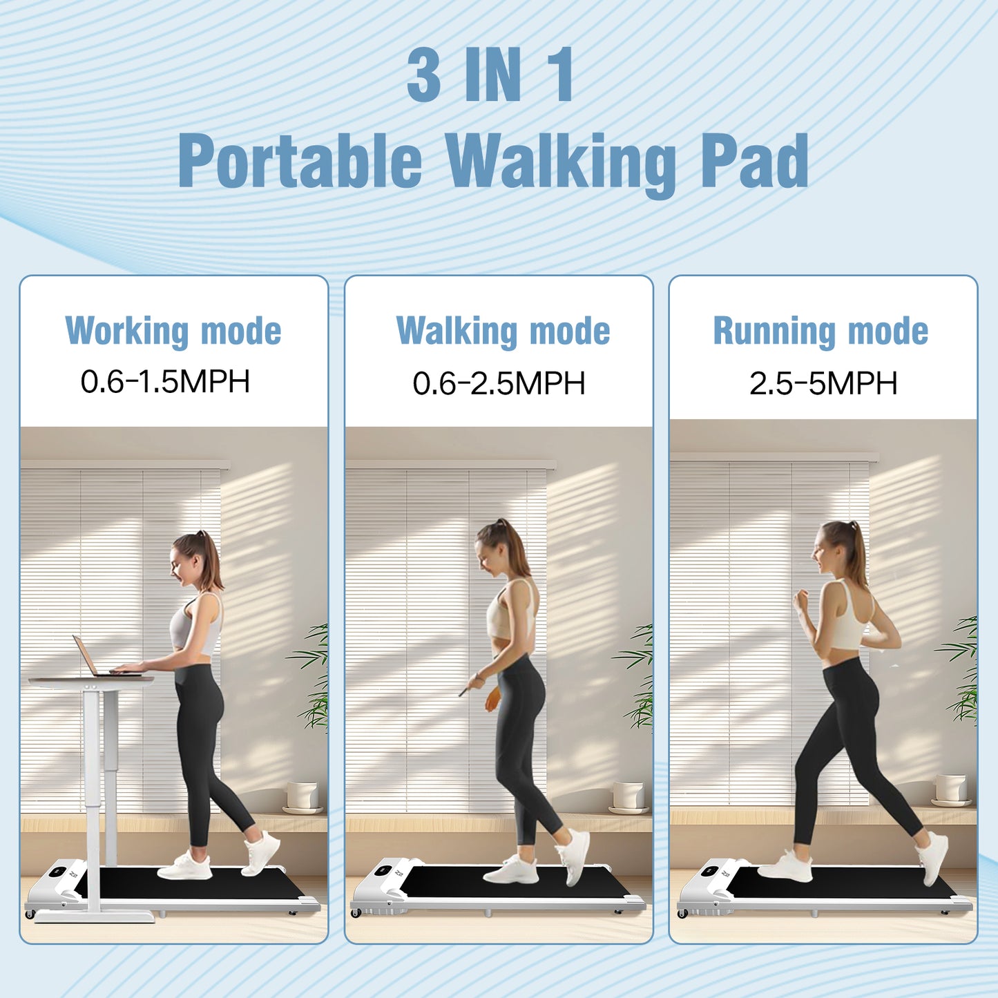 SY Walking Pad,Under Desk Treadmills ,280 Lbs Capacity,3 in 1 Portable Walking Treadmill（White）