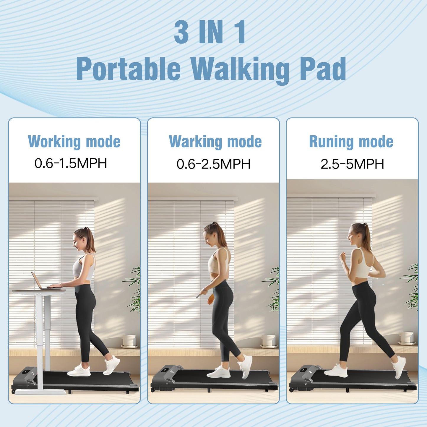 SY Walking Pad,Under Desk Treadmills ,280 Lbs Capacity,3 in 1 Portable Walking Treadmill（Gray）