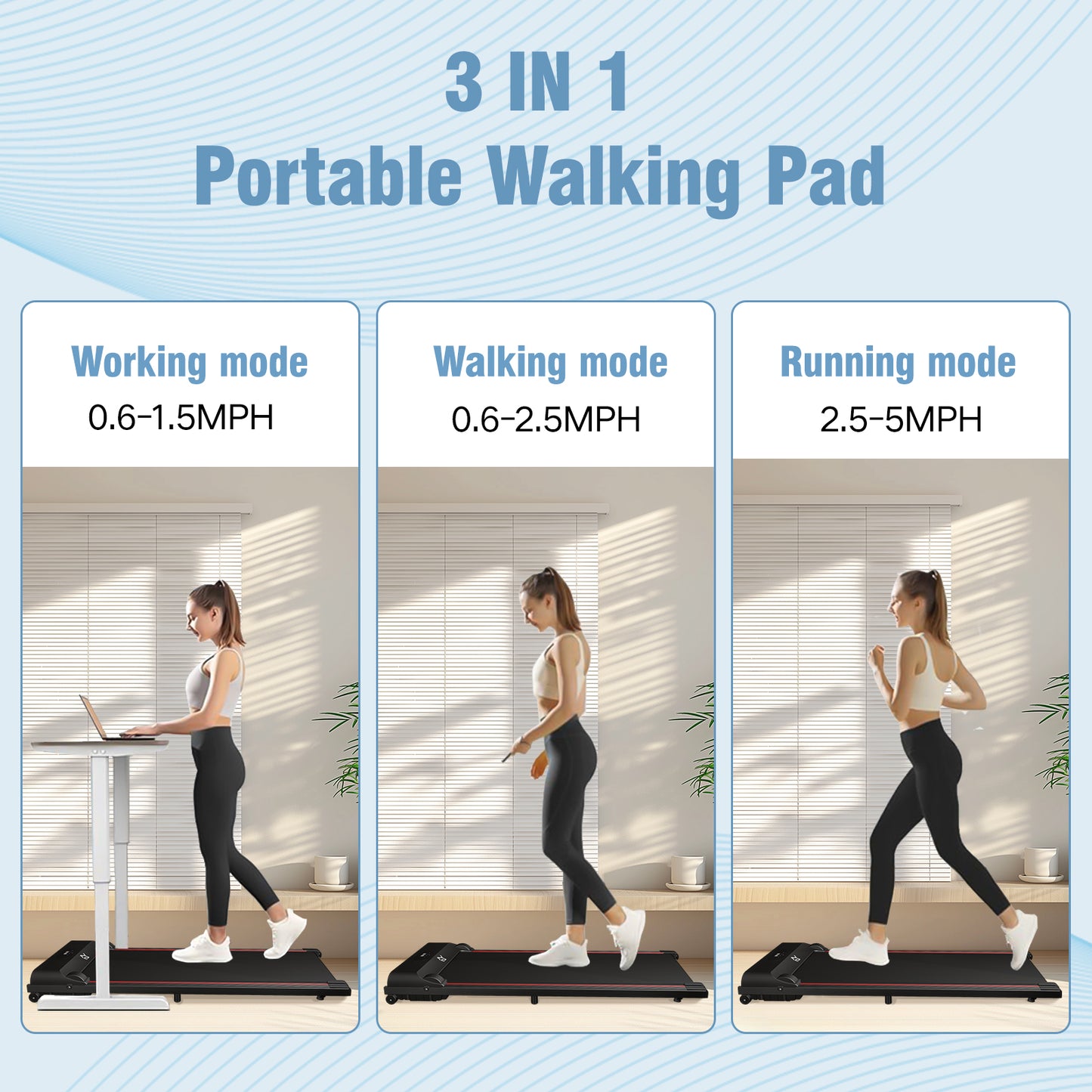 SY Walking Pad,Under Desk Treadmills ,280 Lbs Capacity,3 in 1 Portable Walking Treadmill（Black）