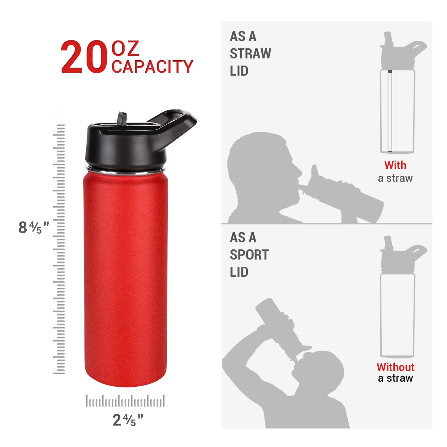 Insulated Stainless Steel Double Wall Vacuum Travel Sports Water Bottle-20oz