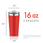 16oz Insulated Double-Walled 18/8 Stainless Steel Tumbler-Vacuum