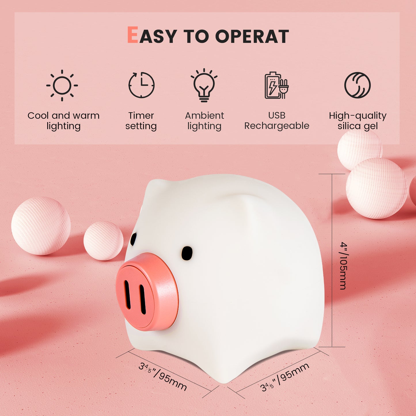 Silicone Cute Piggy Night Lamp