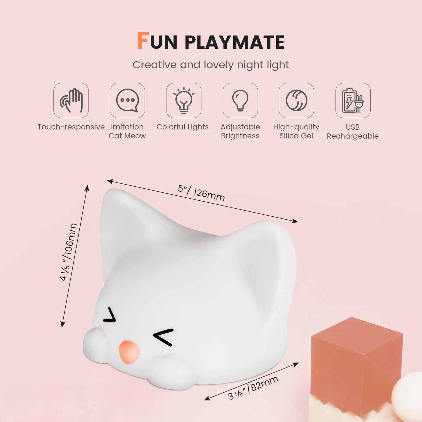 Rechargeable 7 Colors Cute Cat Soft Silicone Led Nightlight