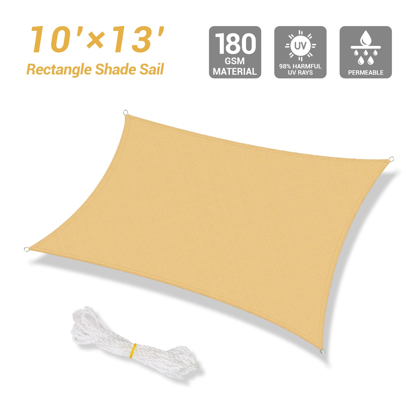 Sun Shade Sail 10" x 13"Permeable UV Block Rectangle Canopy