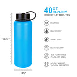 Insulated Wide Mouth Stainless Steel Vacuum Travel Sports Water Bottle-40oz