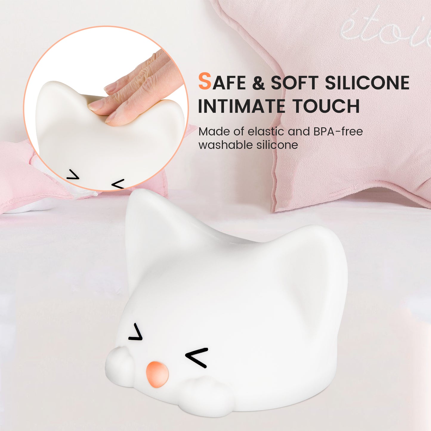 Rechargeable 7 Colors Cute Cat Soft Silicone Led Nightlight