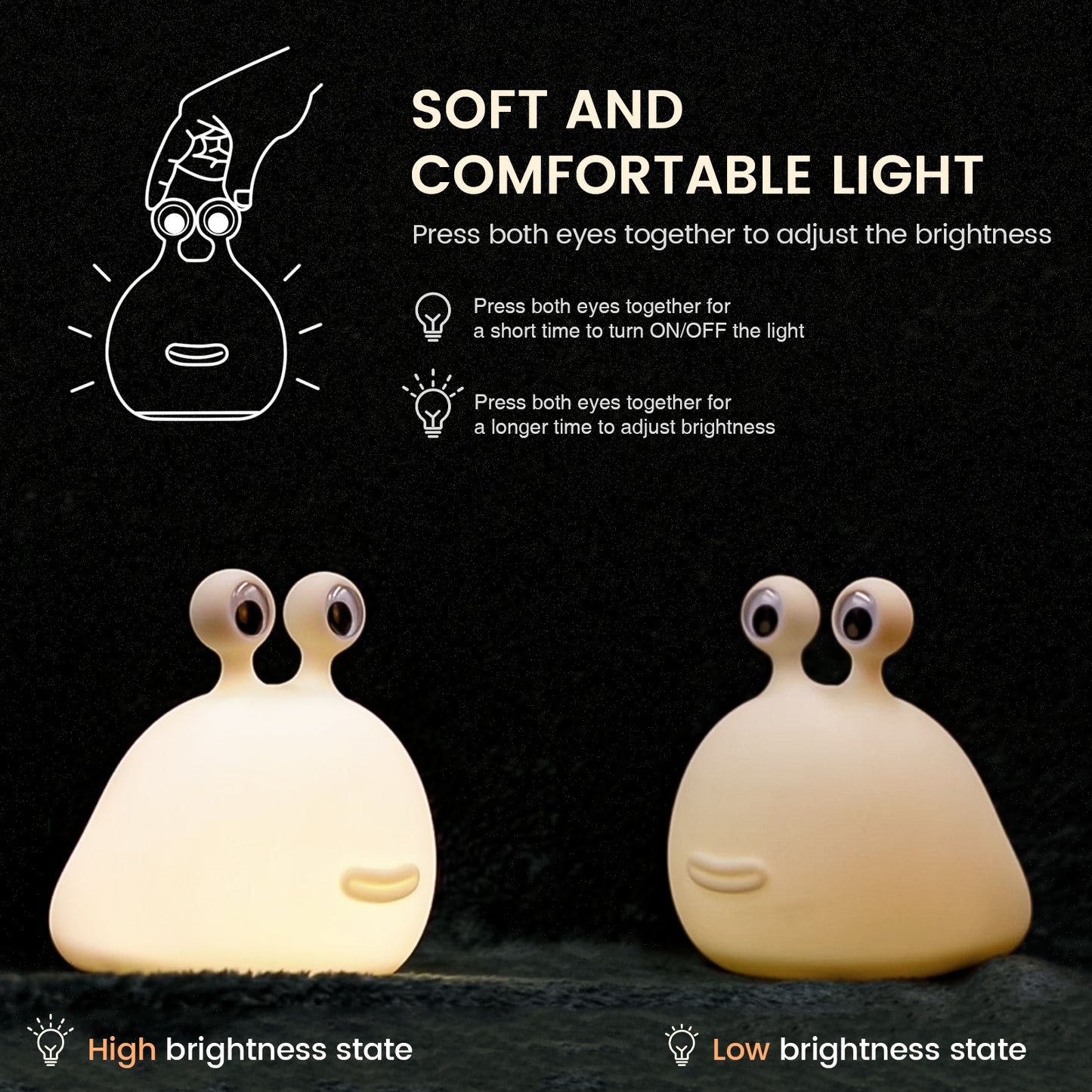 Silicone Slug Cute Squishy Animal Night Light with Touch Sensor