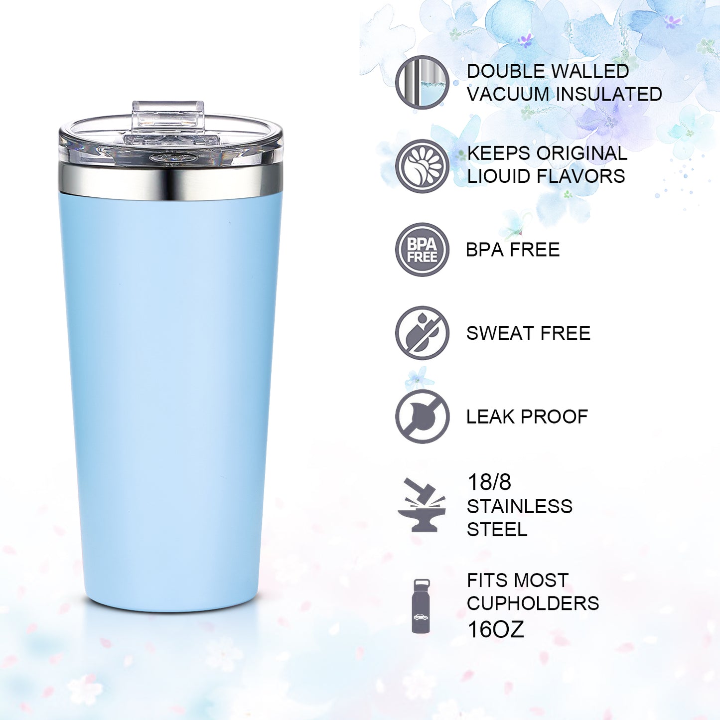 16oz Insulated Double-Walled 18/8 Stainless Steel Tumbler-Vacuum