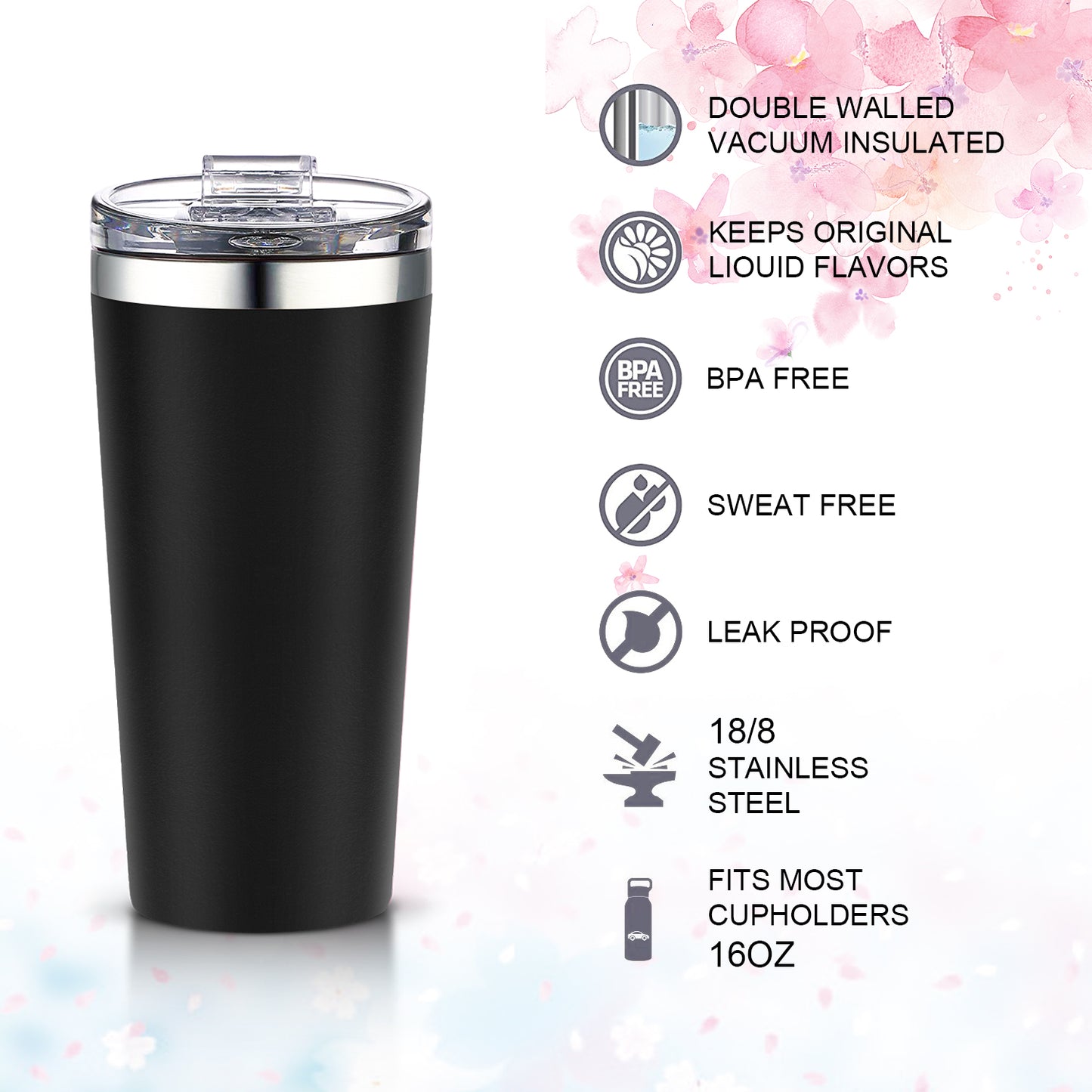 16oz Insulated Double-Walled 18/8 Stainless Steel Tumbler-Vacuum