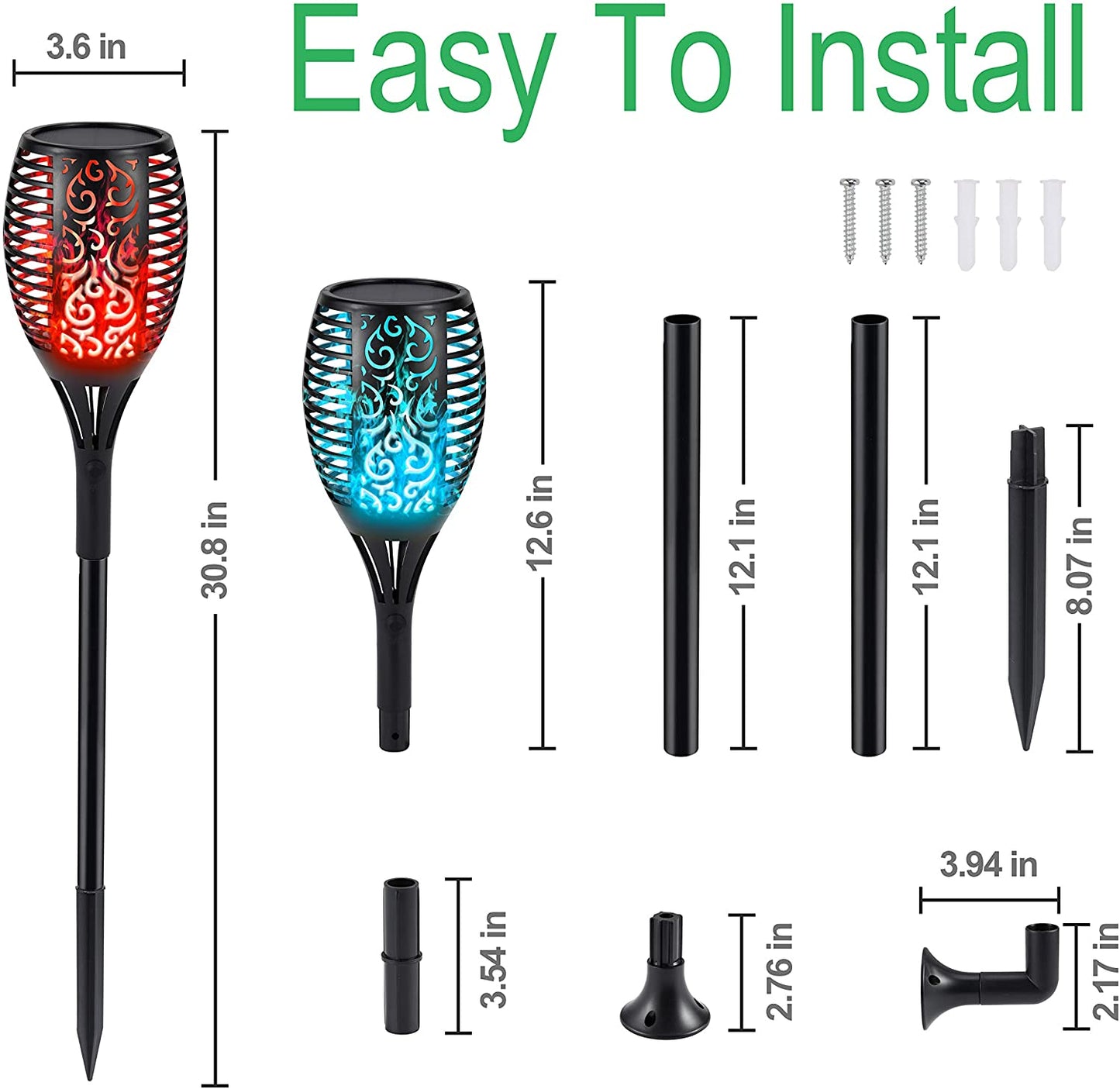 S.Y. 7-Color Changing or Fixed Color Outdoor Torch Solar Lights with 96 LED